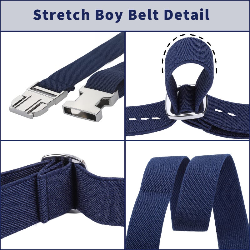 Kajeer Boy Kids Belt, Toddler Elastic Belts, Easy Clasp Adjustable Child Zinc Alloy Buckle Belt for Boys Girls 2 PCS (Navy Blue/Black) - Image 4